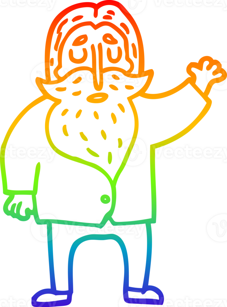 rainbow gradient line drawing of a cartoon bearded man png