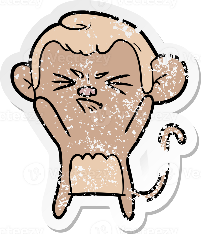 distressed sticker of a cartoon angry monkey png