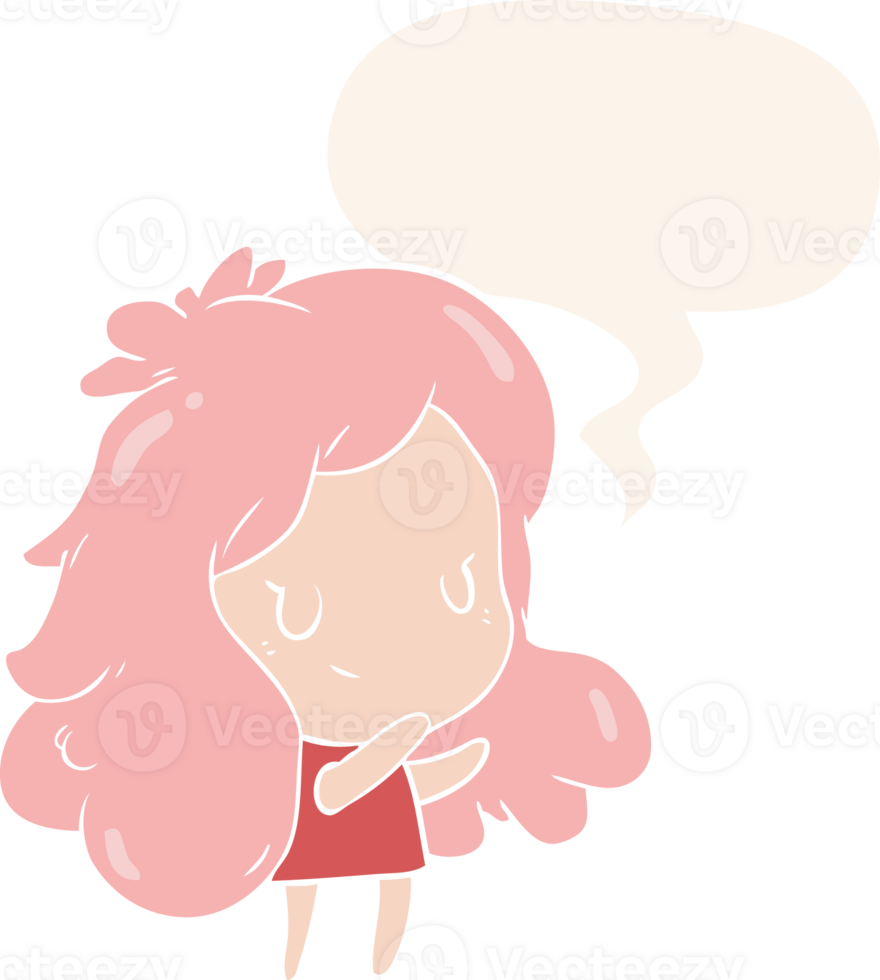 cute cartoon girl with speech bubble in retro style png