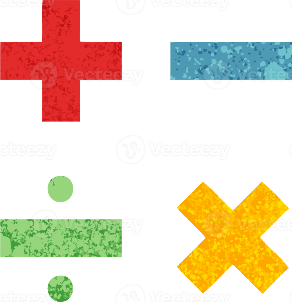 retro illustration style cartoon of a math symbols png
