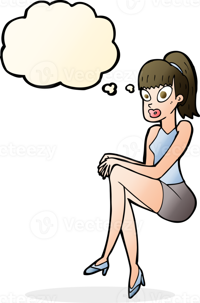 cartoon pretty woman with thought bubble png