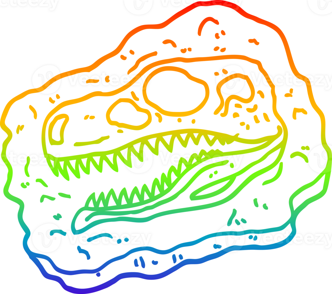 rainbow gradient line drawing of a cartoon ancient fossil png