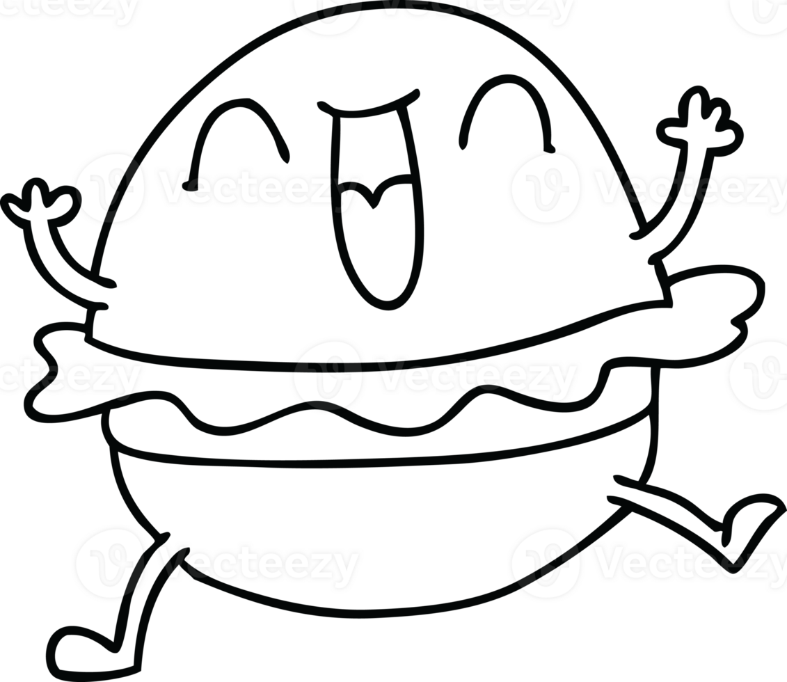 line drawing quirky cartoon happy veggie burger png