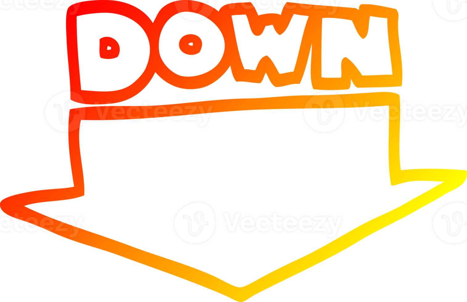 warm gradient line drawing of a cartoon down arrow png