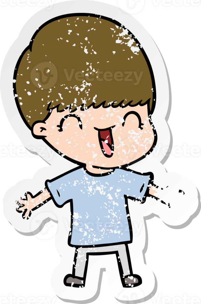 distressed sticker of a happy cartoon boy png