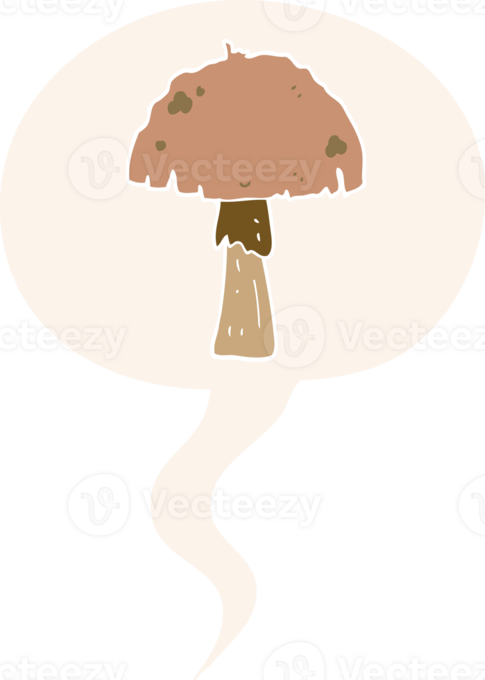 cartoon mushroom with speech bubble in retro style png