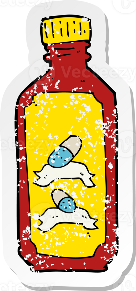retro distressed sticker of a cartoon old bottle of pills png