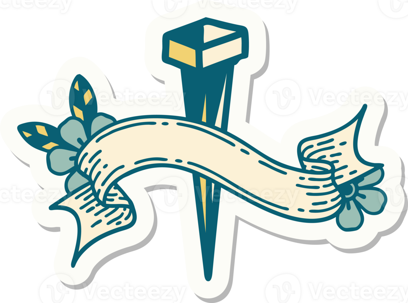 tattoo style sticker with banner of iron nail png