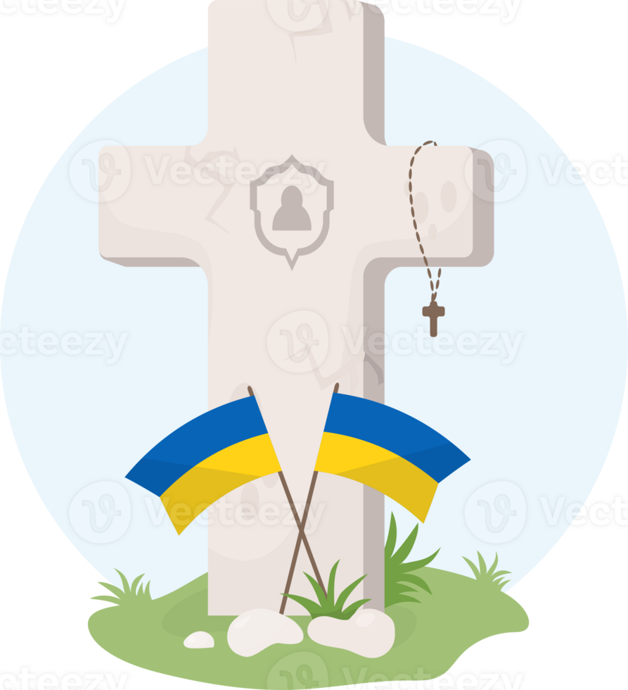 Memorial Day. Grave cross with Ukrainian flags png
