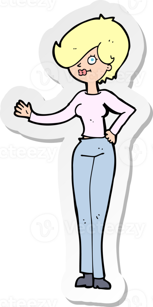 sticker of a cartoon woman waving png