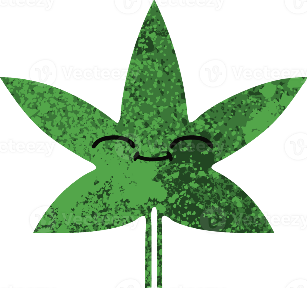 retro illustration style cartoon of a marijuana leaf png