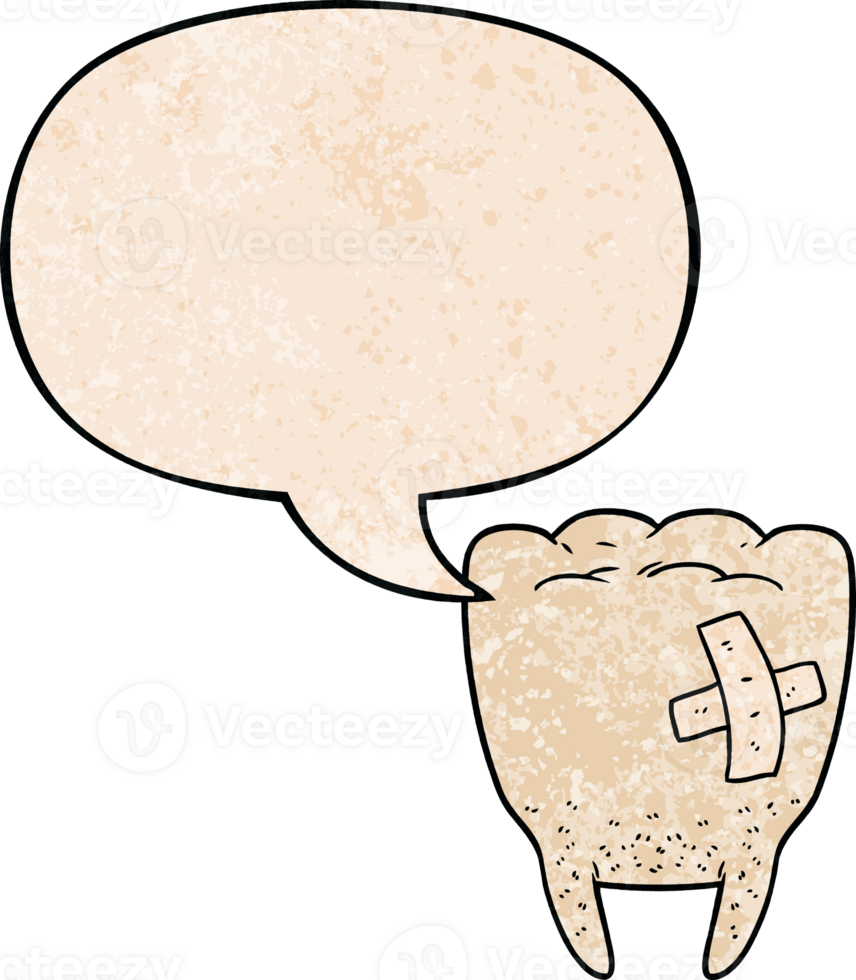 cartoon bad tooth with speech bubble in retro texture style png