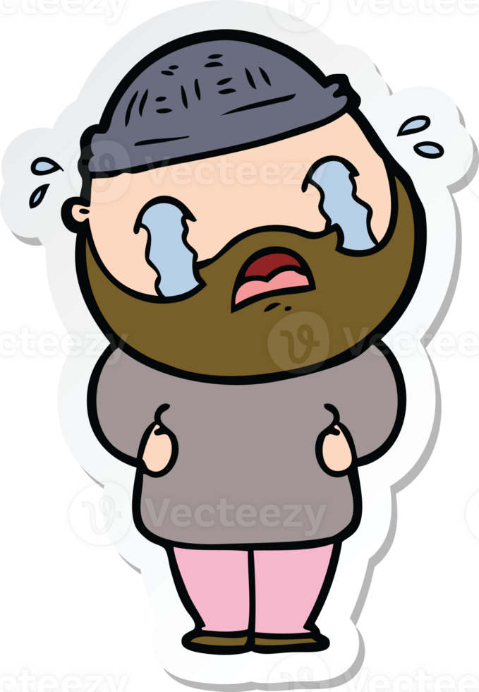 sticker of a cartoon bearded man crying png