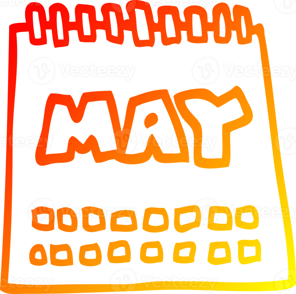 warm gradient line drawing of a cartoon calendar showing month of may png
