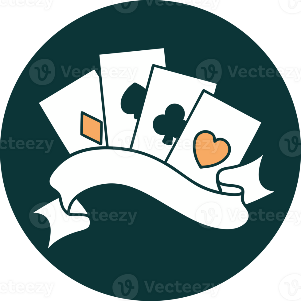 iconic tattoo style image of cards and banner png