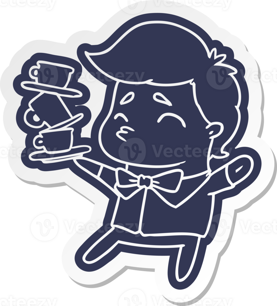 cartoon sticker of a kawaii cute waiter png