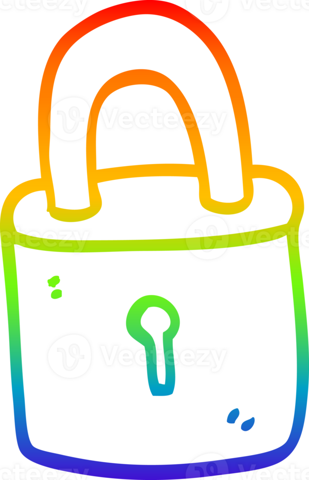rainbow gradient line drawing of a cartoon padlock png