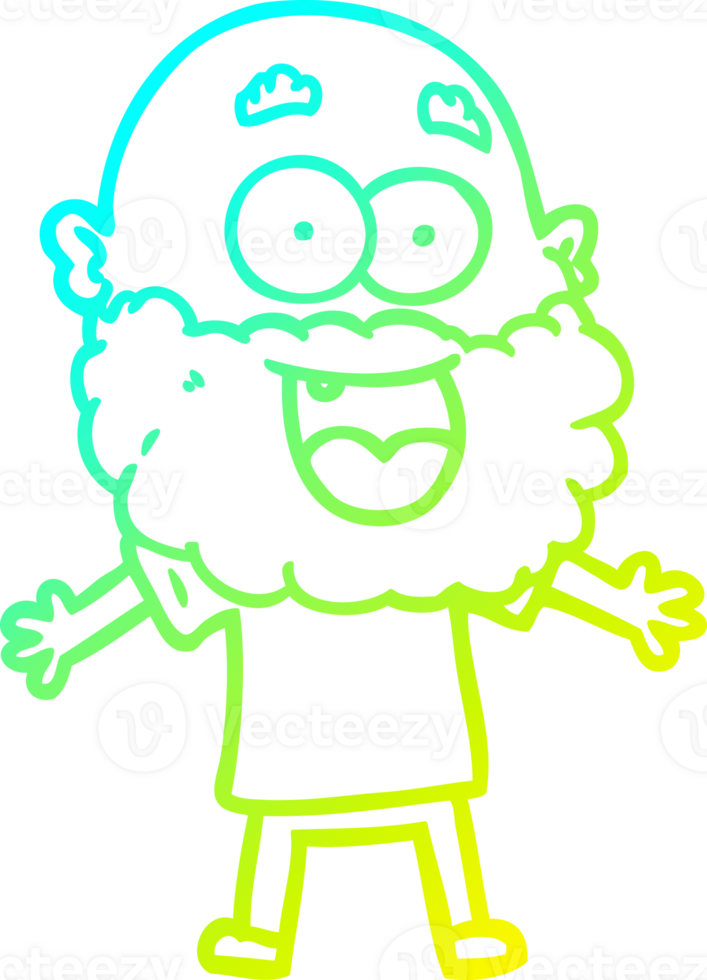 cold gradient line drawing of a cartoon crazy happy man with beard png