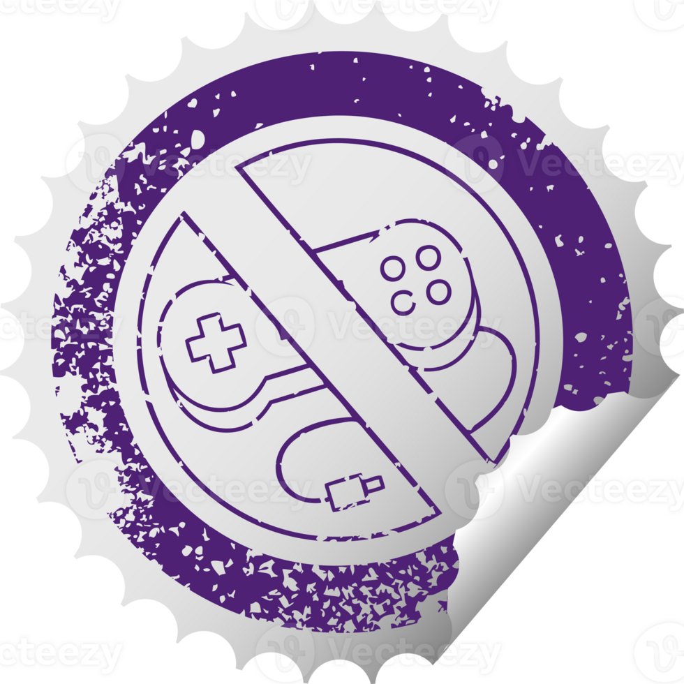 distressed circular peeling sticker symbol of a no gaming allowed sign png
