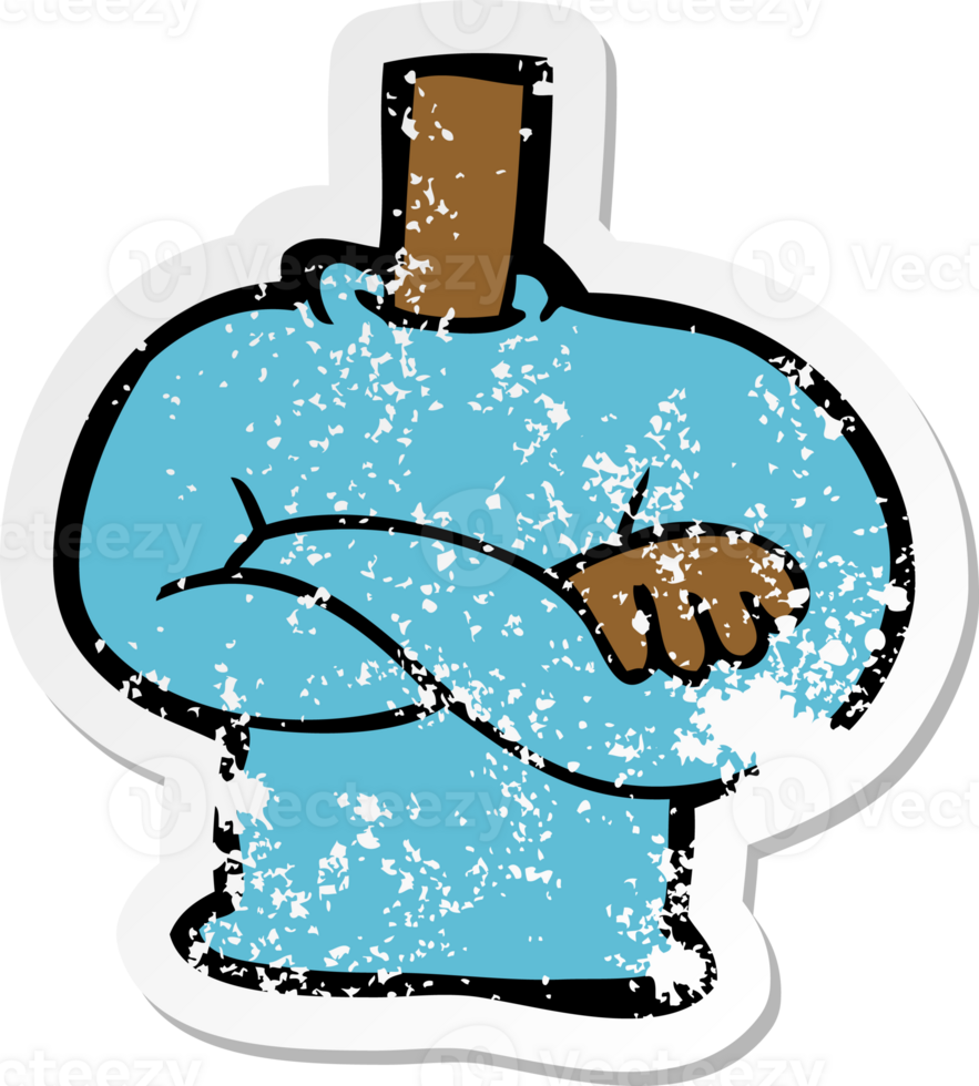 retro distressed sticker of a cartoon folded arms body png