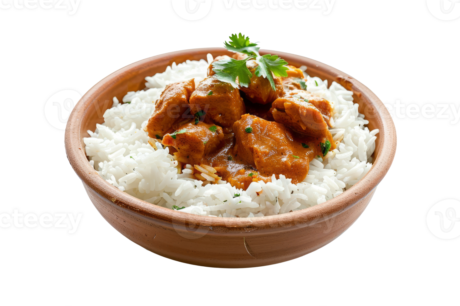 Tikka Masala Curry Chicken Served Over Rice in Bowl. Traditional Indian food png