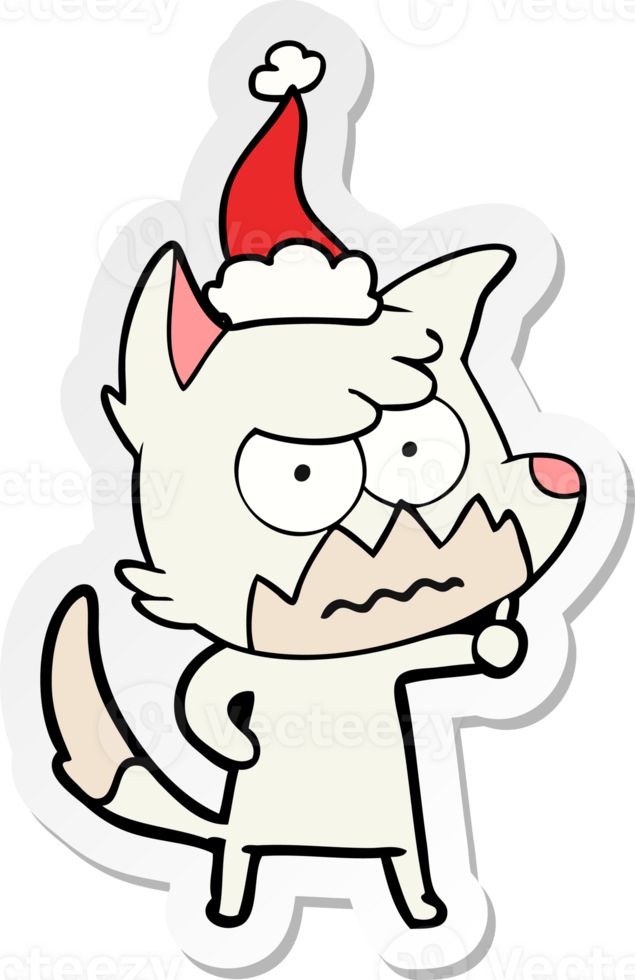 hand drawn sticker cartoon of a annoyed fox wearing santa hat png