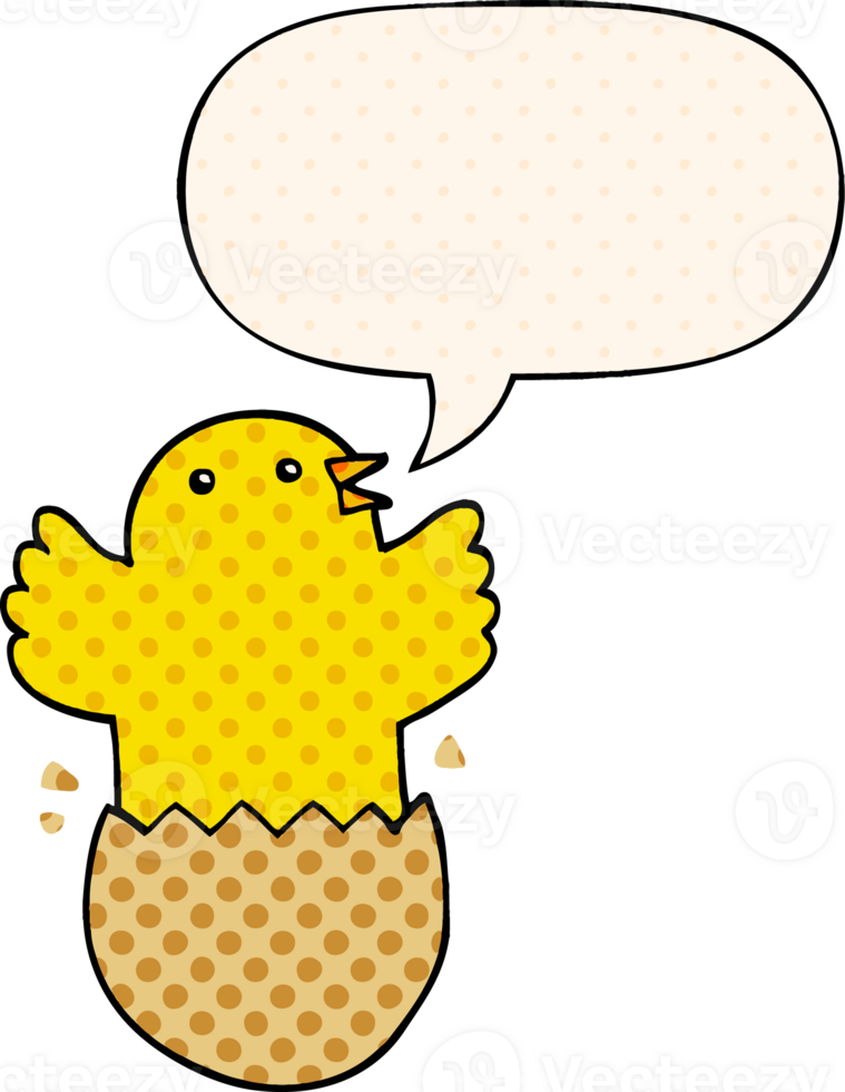 cartoon hatching bird with speech bubble in comic book style png