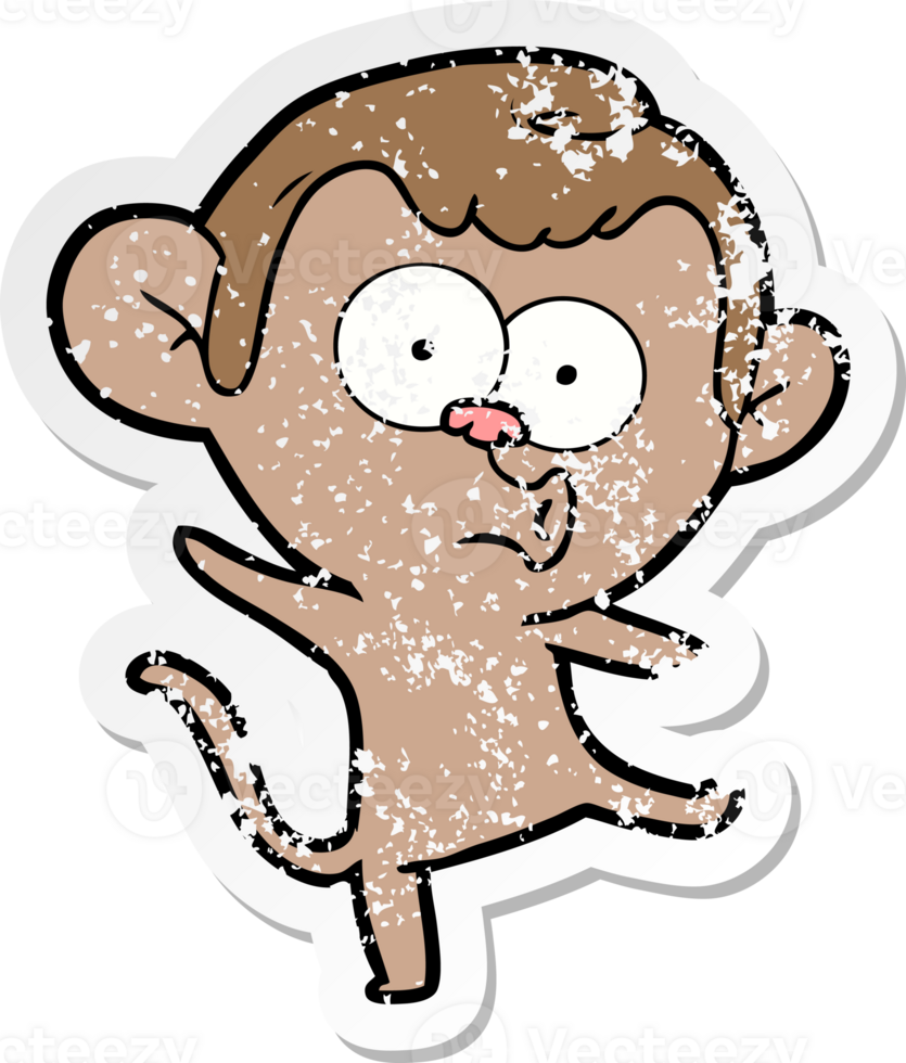 distressed sticker of a cartoon surprised monkey png