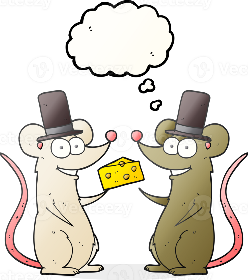 hand drawn thought bubble cartoon mice with cheese png
