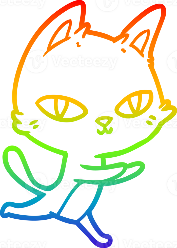 rainbow gradient line drawing of a cartoon cat staring png