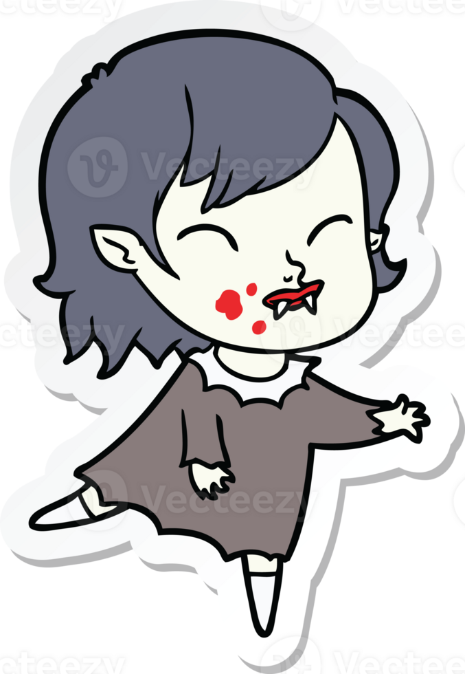 sticker of a cartoon vampire girl with blood on cheek png