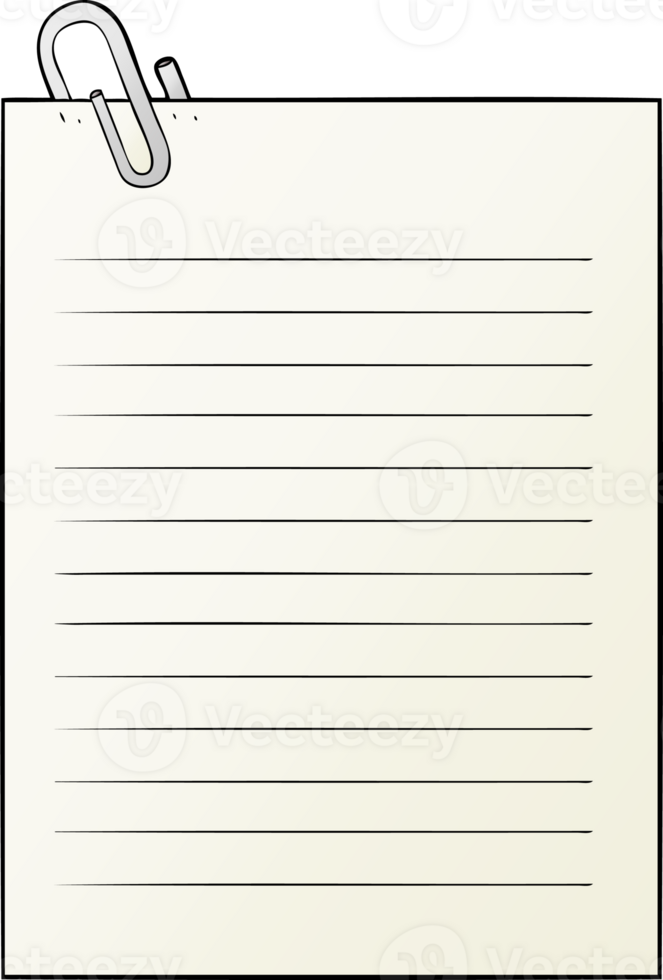 cartoon lined paper with paperclip png