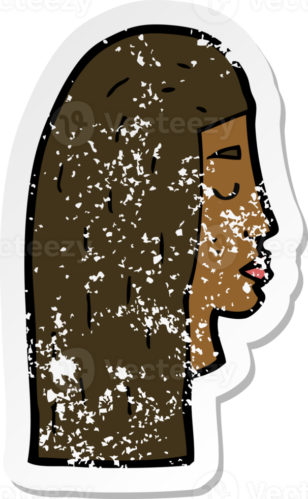 retro distressed sticker of a cartoon female face profile png