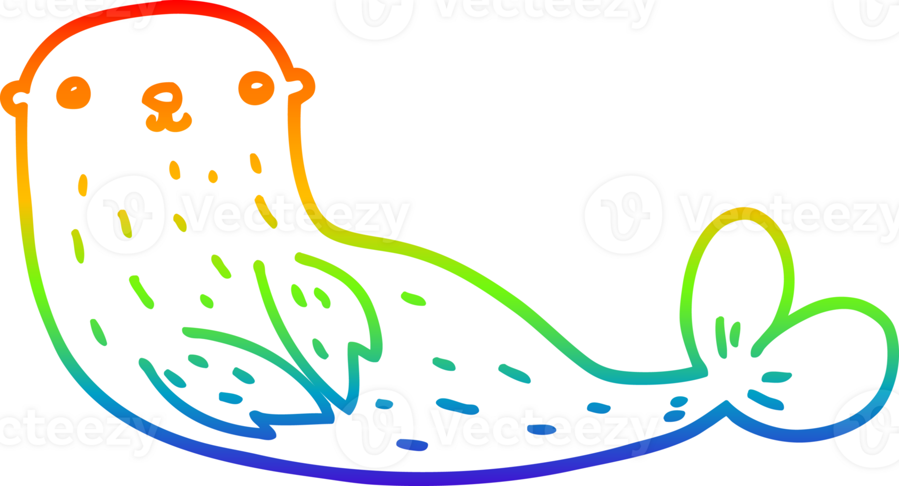 rainbow gradient line drawing of a cartoon seal png