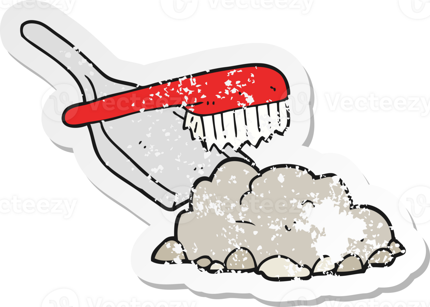 retro distressed sticker of a cartoon dust pan and brush sweeping png