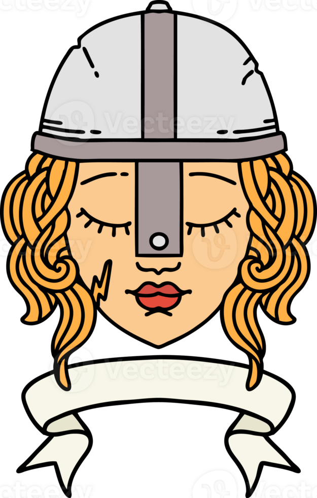 Retro Tattoo Style human fighter character with scroll banner png