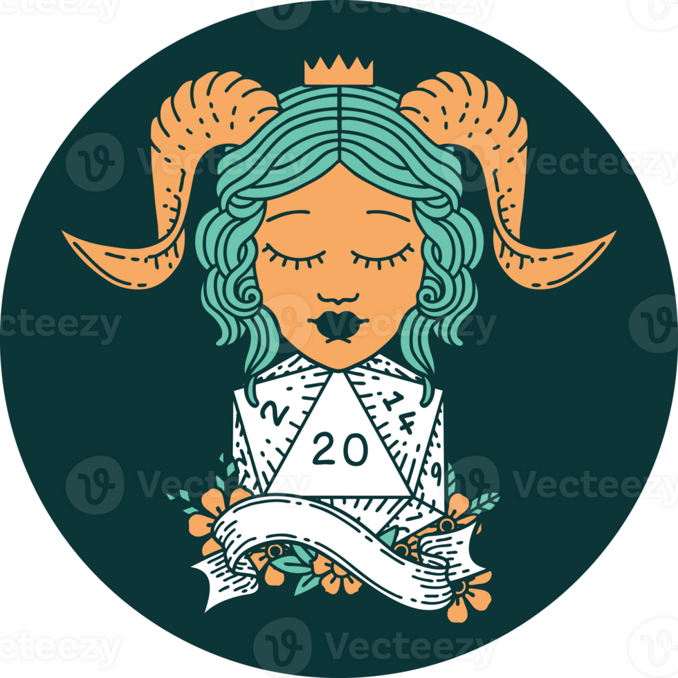 icon of tiefling with natural twenty dice roll png
