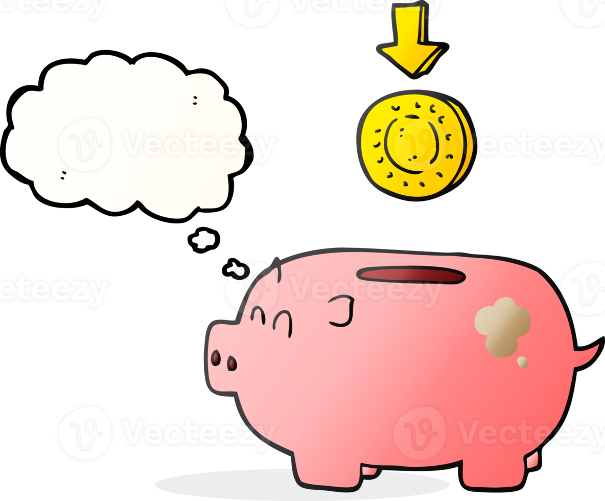 hand drawn thought bubble cartoon piggy bank png