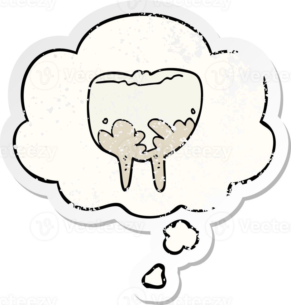 cartoon tooth with thought bubble as a distressed worn sticker png