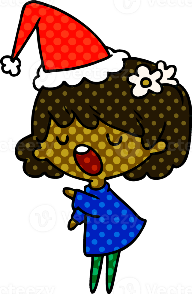 hand drawn christmas cartoon of kawaii girl png