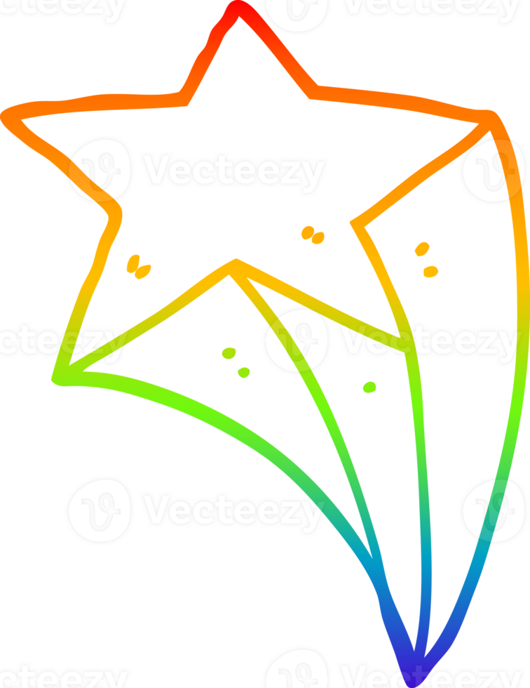 rainbow gradient line drawing of a cartoon shooting star png