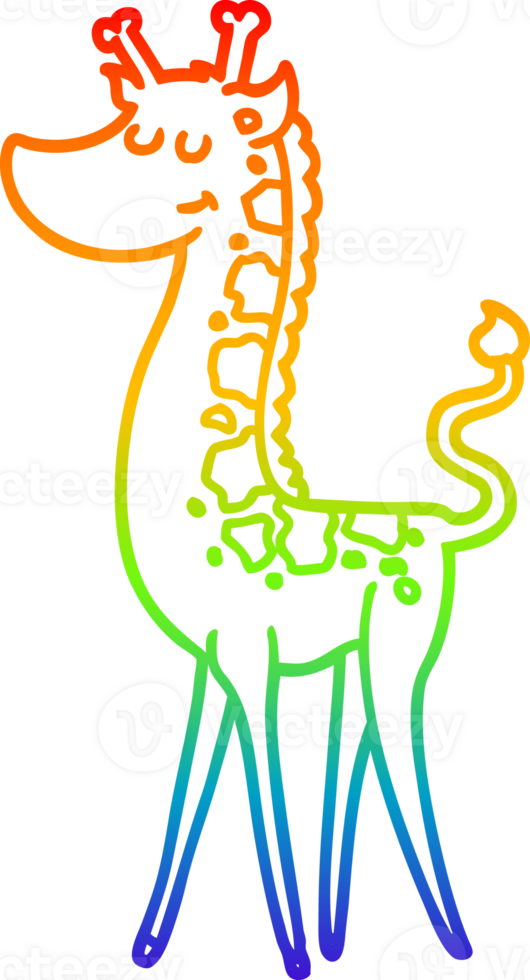 rainbow gradient line drawing of a cartoon giraffe png