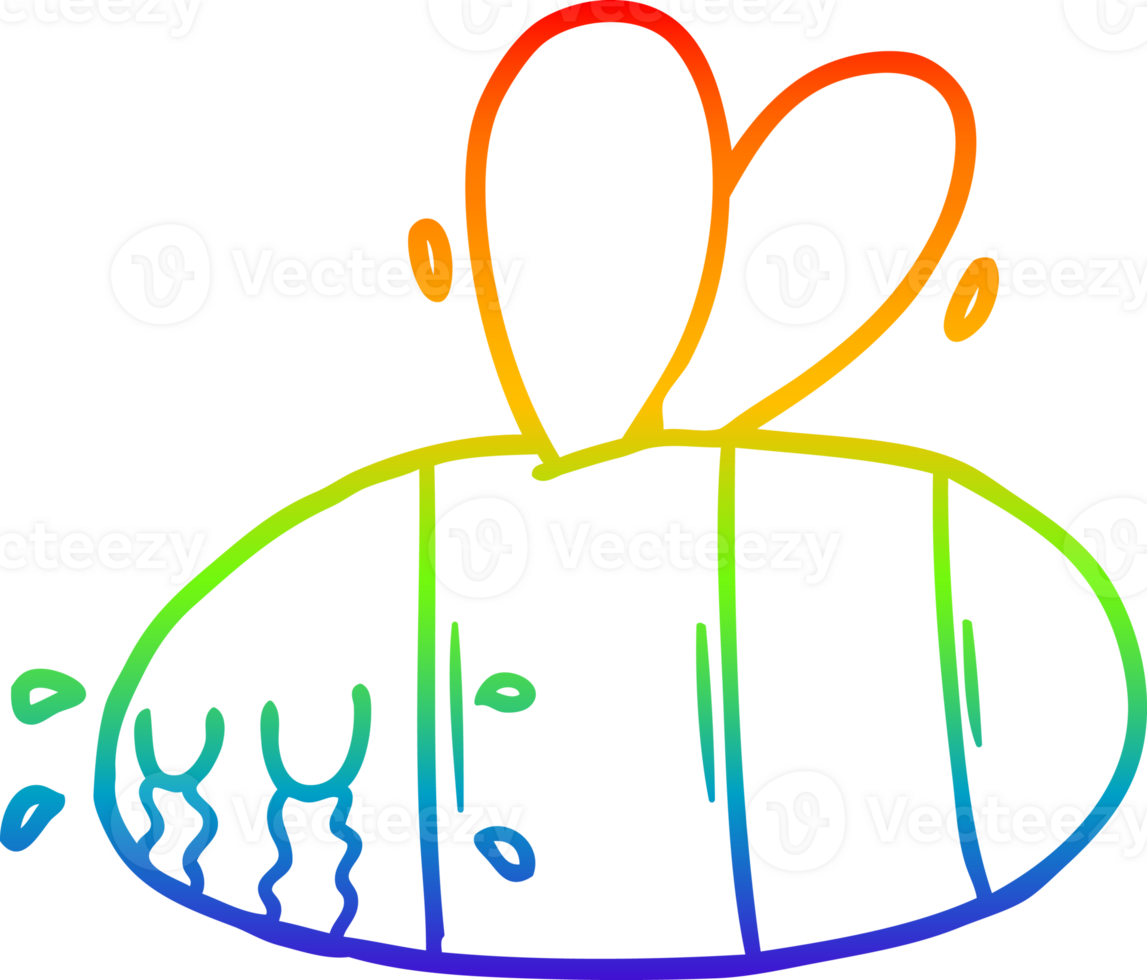 rainbow gradient line drawing of a cartoon crying bee png