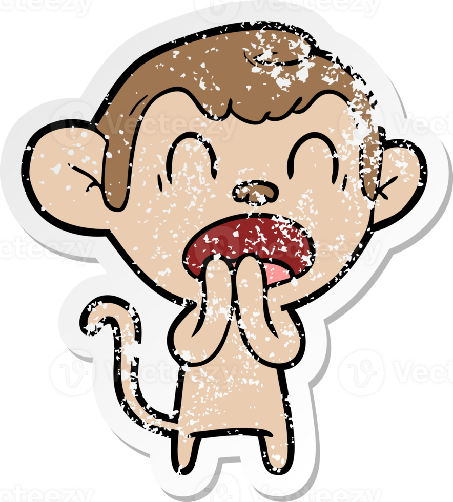 distressed sticker of a yawning cartoon monkey png