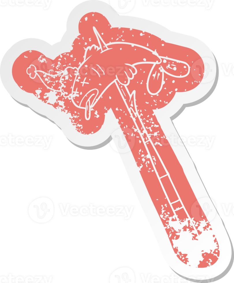 quirky cartoon distressed sticker of a fish speared wearing santa hat png