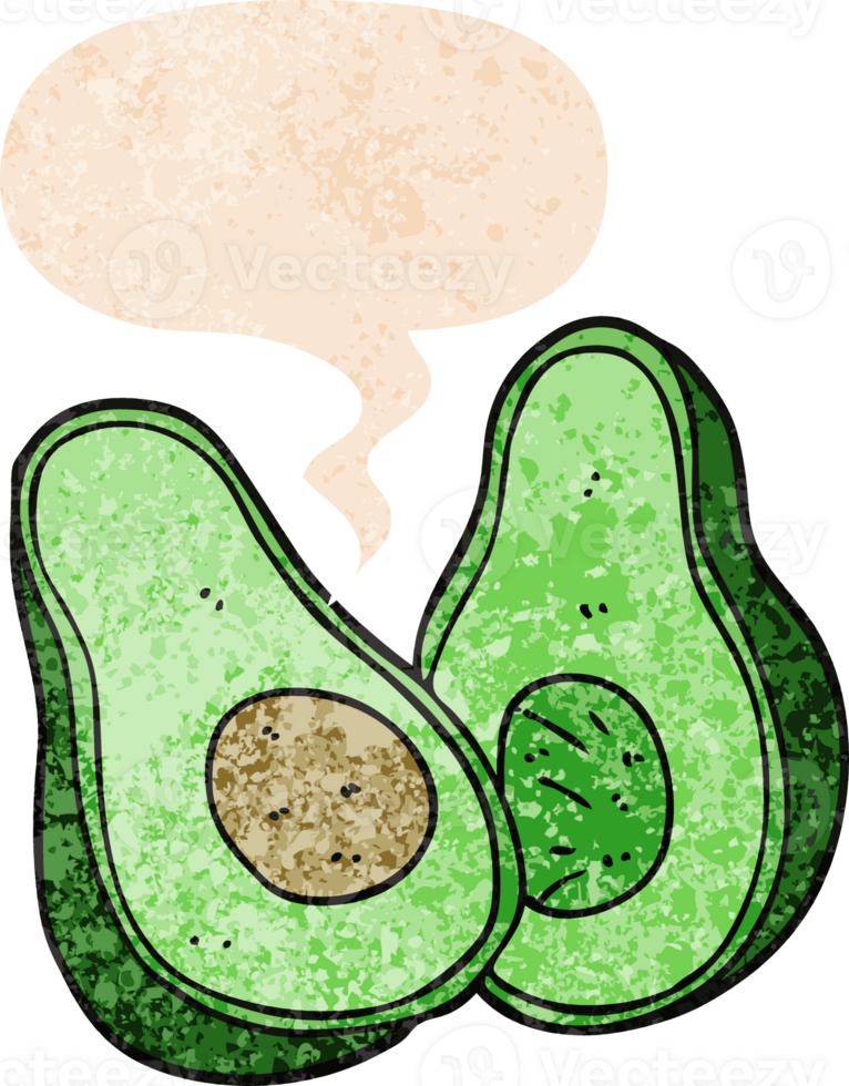 dibujos animados aguacate con habla burbuja en grunge afligido retro texturizado estilo png