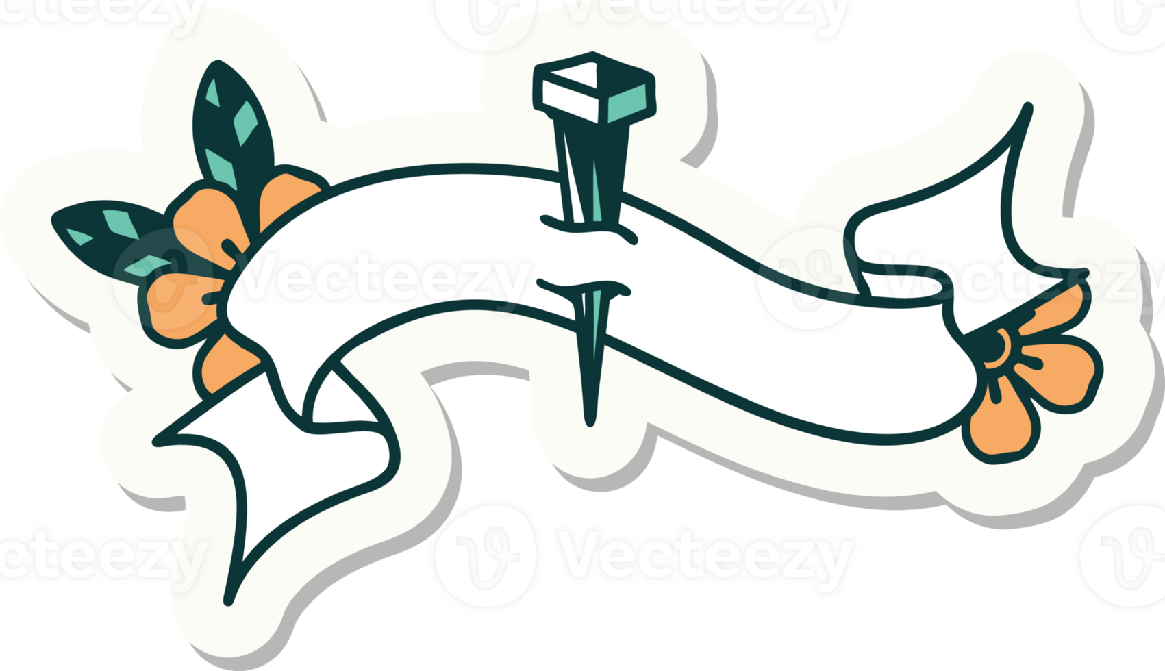tattoo style sticker with banner of iron nail png