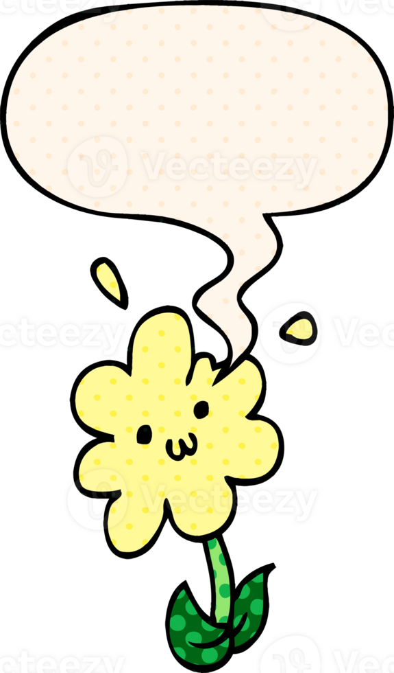 cartoon flower with speech bubble in comic book style png