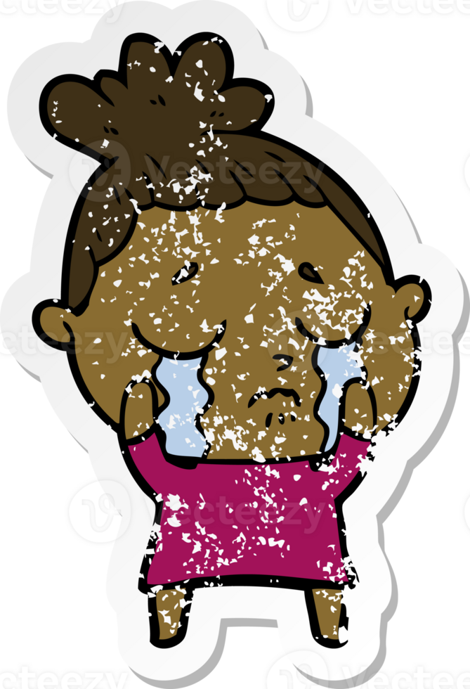 distressed sticker of a cartoon crying woman png