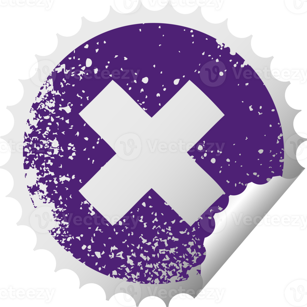 distressed circular peeling sticker symbol of a multiplication symbol png